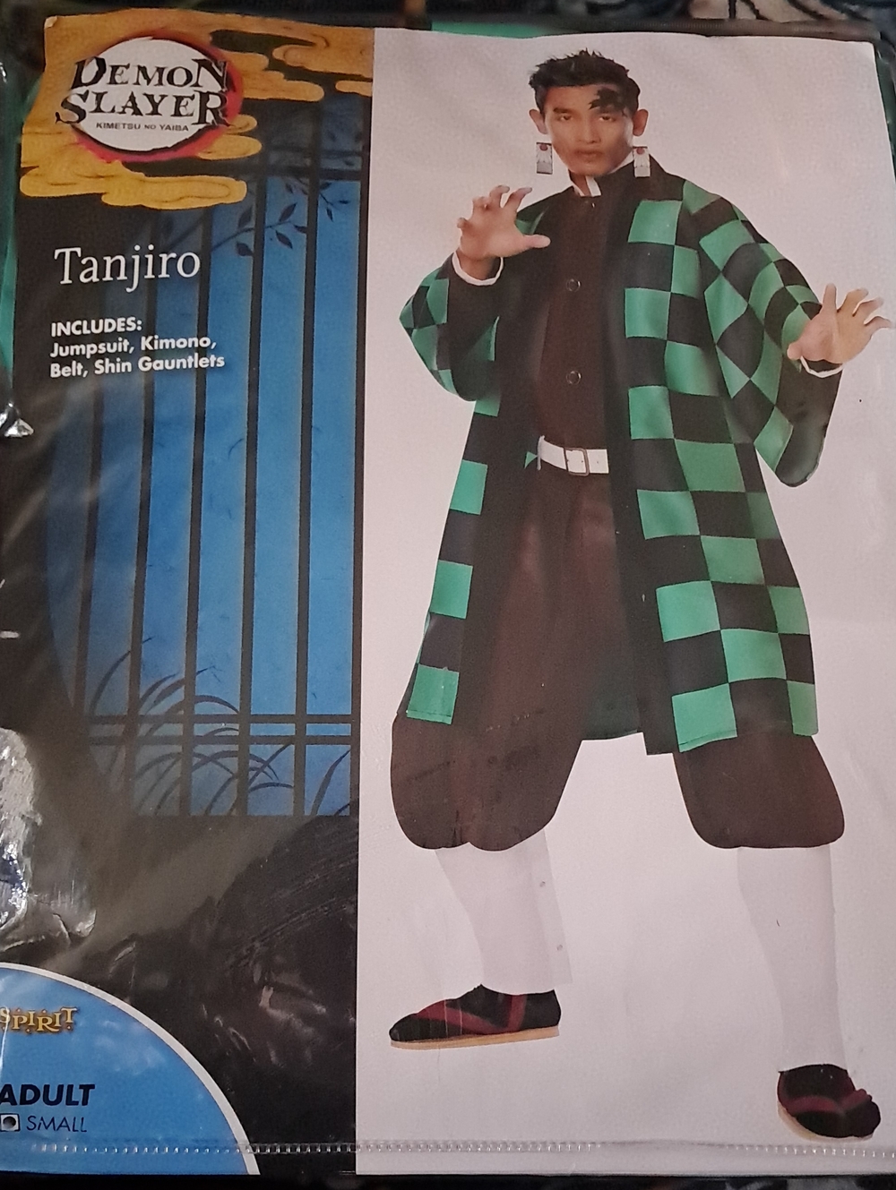 Spirit Tanjiro Checkered Green and Black Kimono Costume With Added Wig